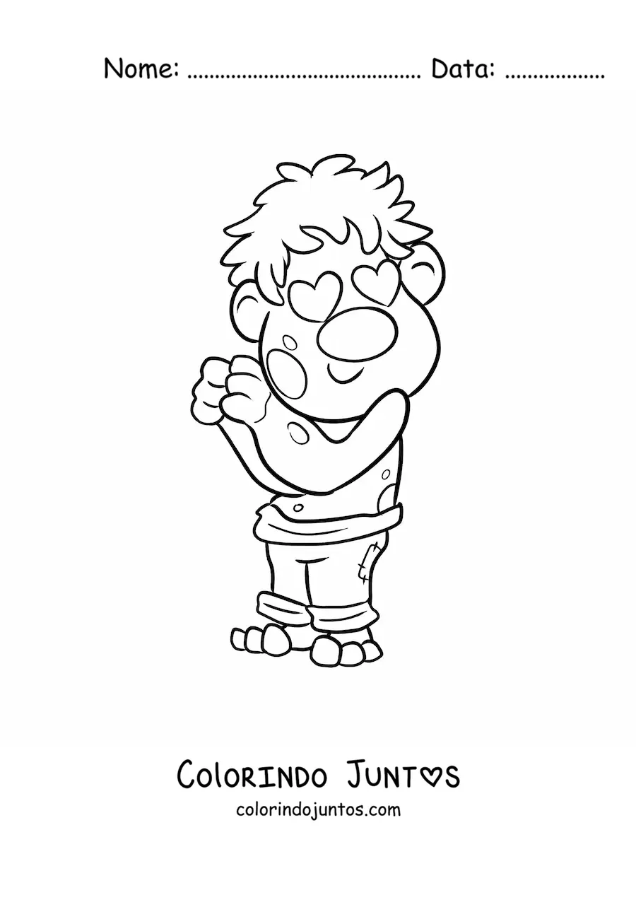 Desenho para colorir de troll animado apaixonado
