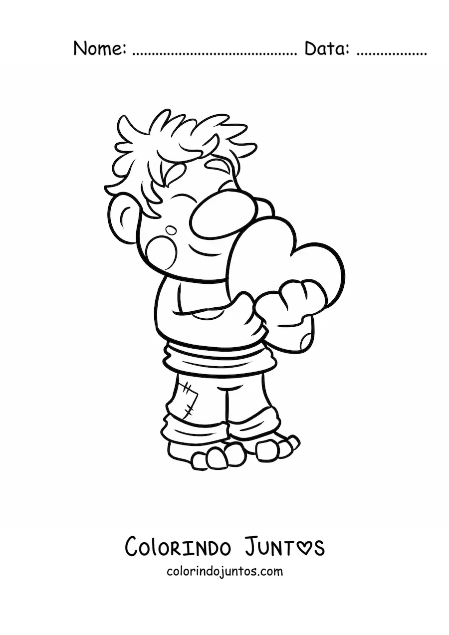 Desenho para colorir de troll animado com coração