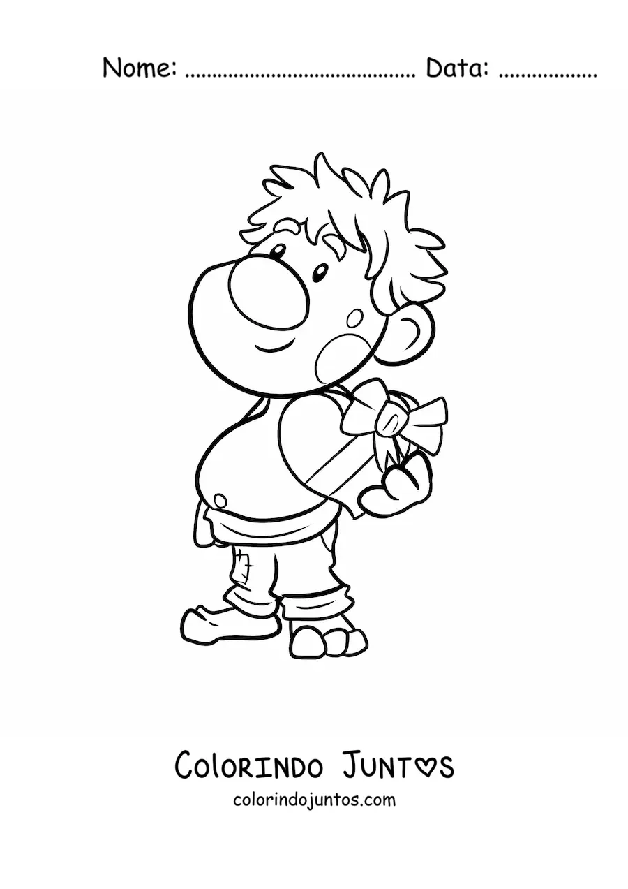 Desenho para colorir de troll animado com caixa de bombons