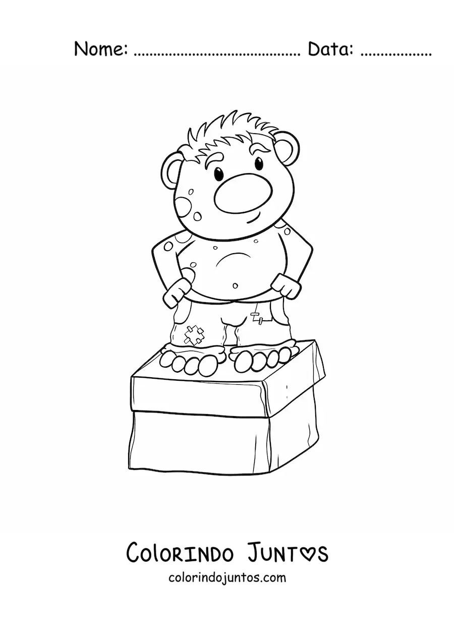 Desenho para colorir de troll animado de pé sobre uma caixa