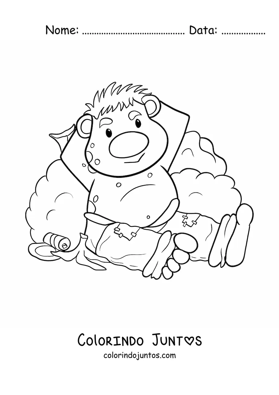 Desenho para colorir de troll animado engraçado sentado