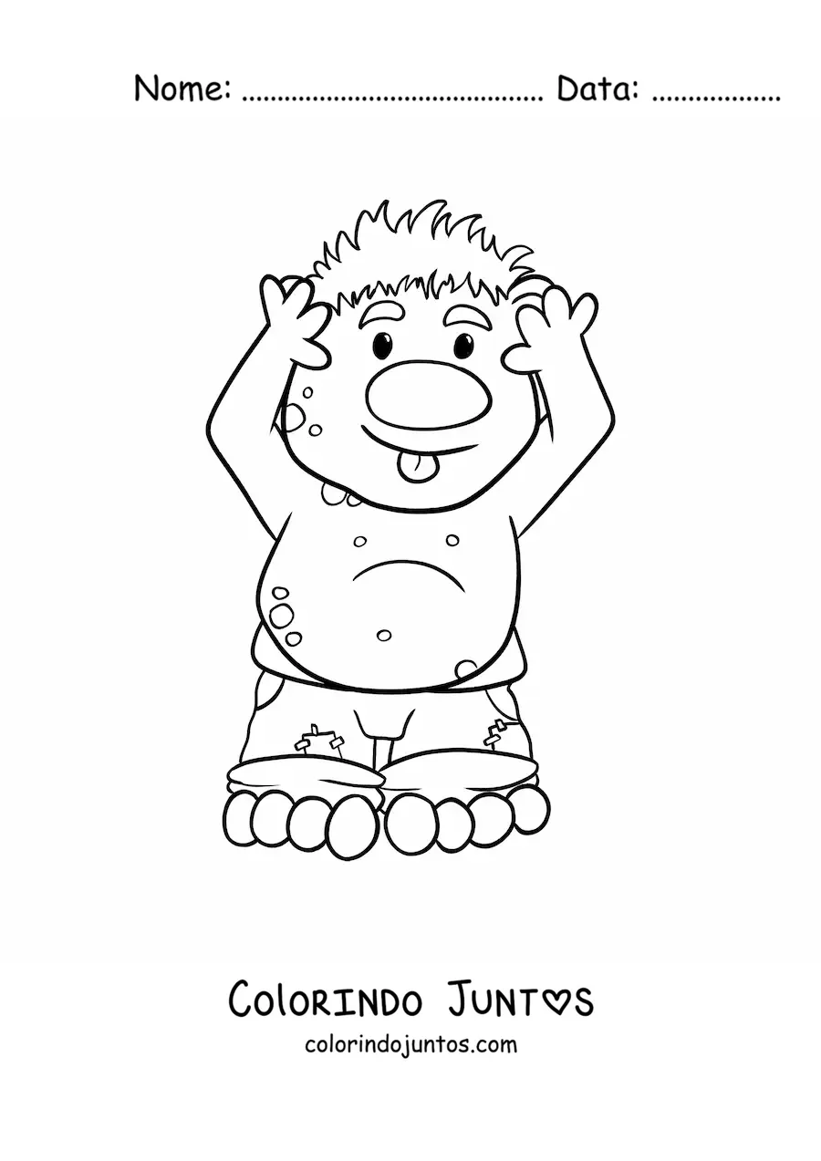 Desenho para colorir de troll animado engraçado mostrando a língua