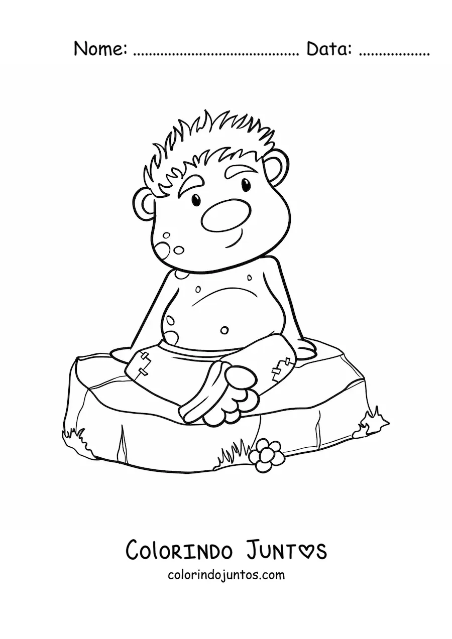 Desenho para colorir de troll animado sentado em uma pedra