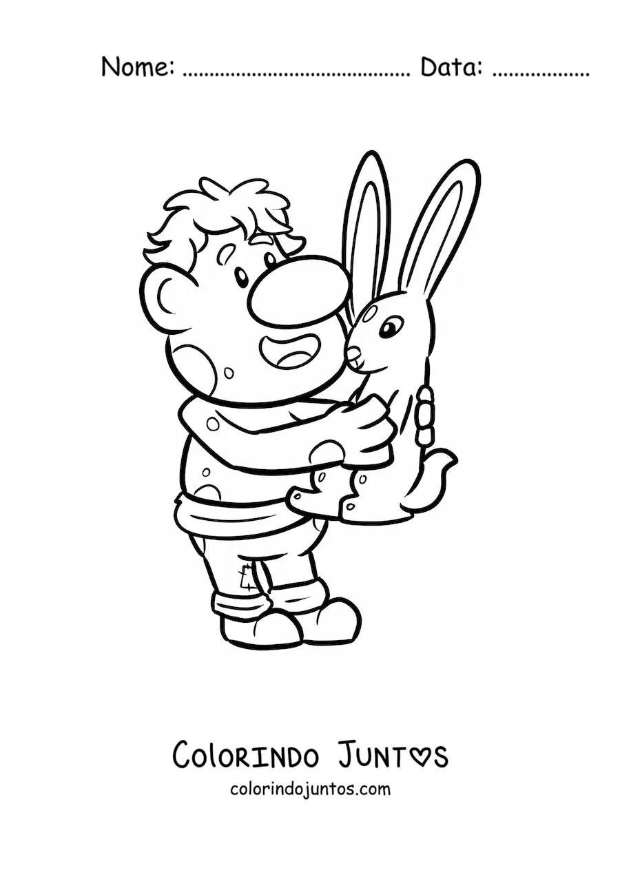 Desenho para colorir de troll animado com um coelho