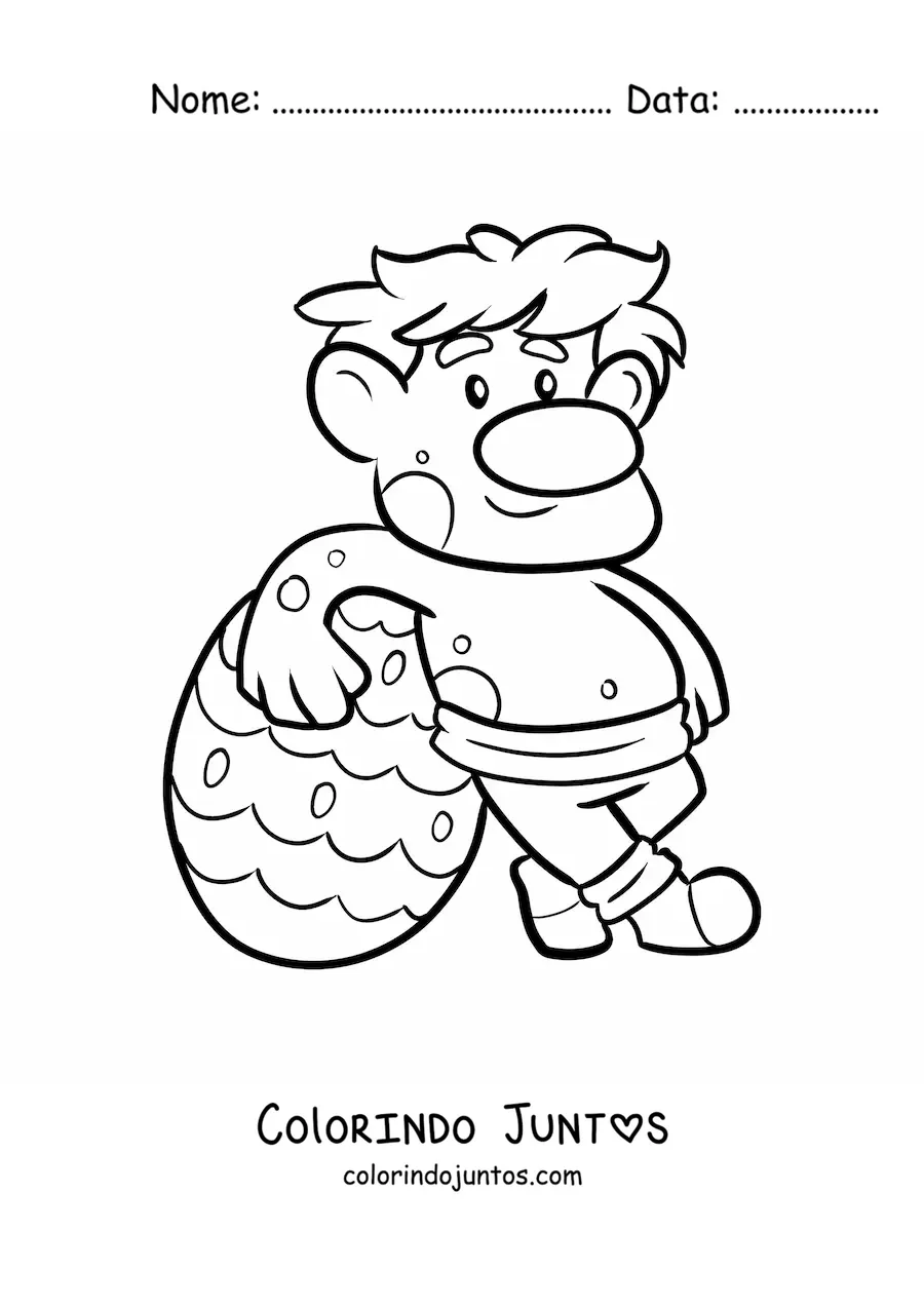 Desenho para colorir de troll animado com um ovo de páscoa