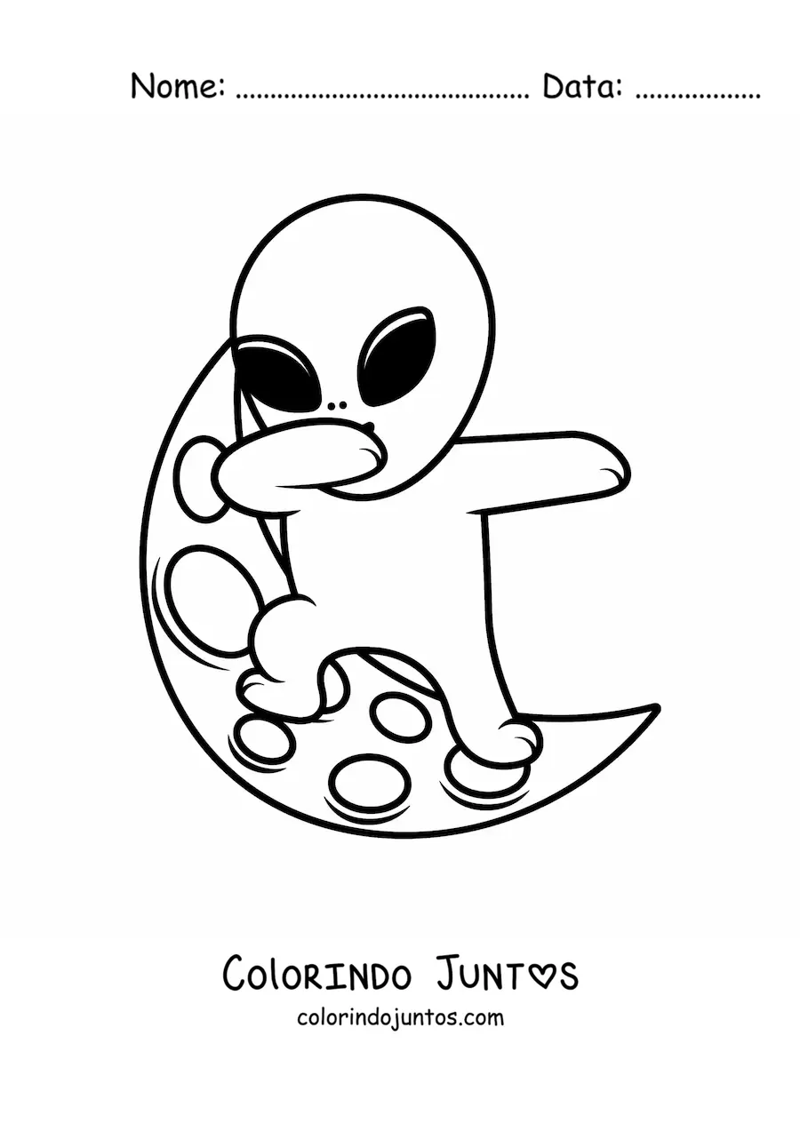 Desenho para colorir de extraterrestre engraçado na Lua