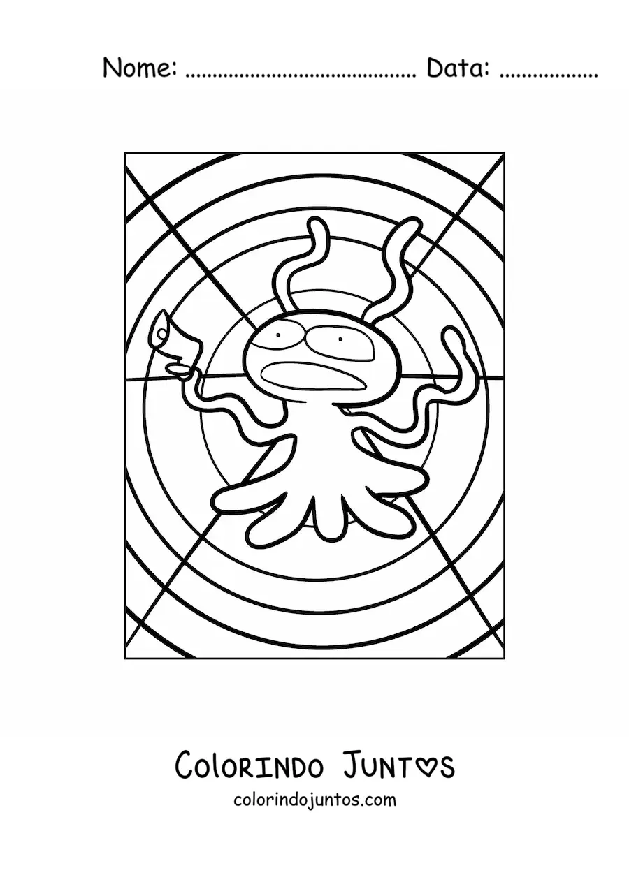 Desenho para colorir de alienígena animado com uma arma