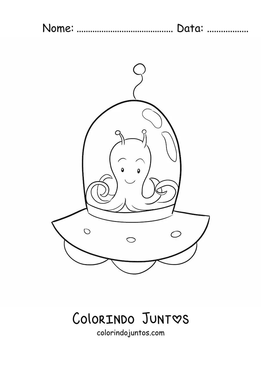 Desenho para colorir de marciano animado em um ovni