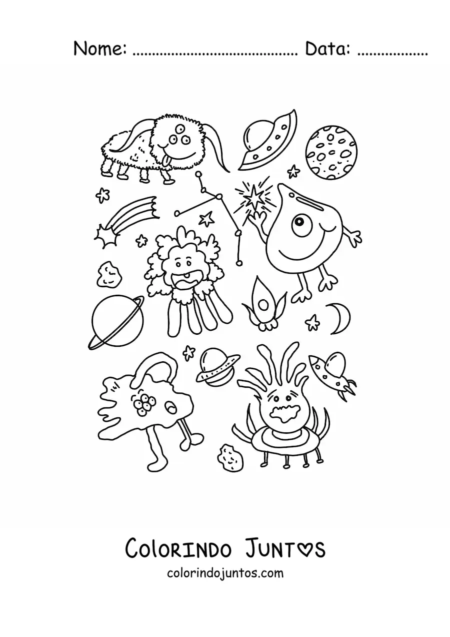 Desenho para colorir de extraterrestres animados
