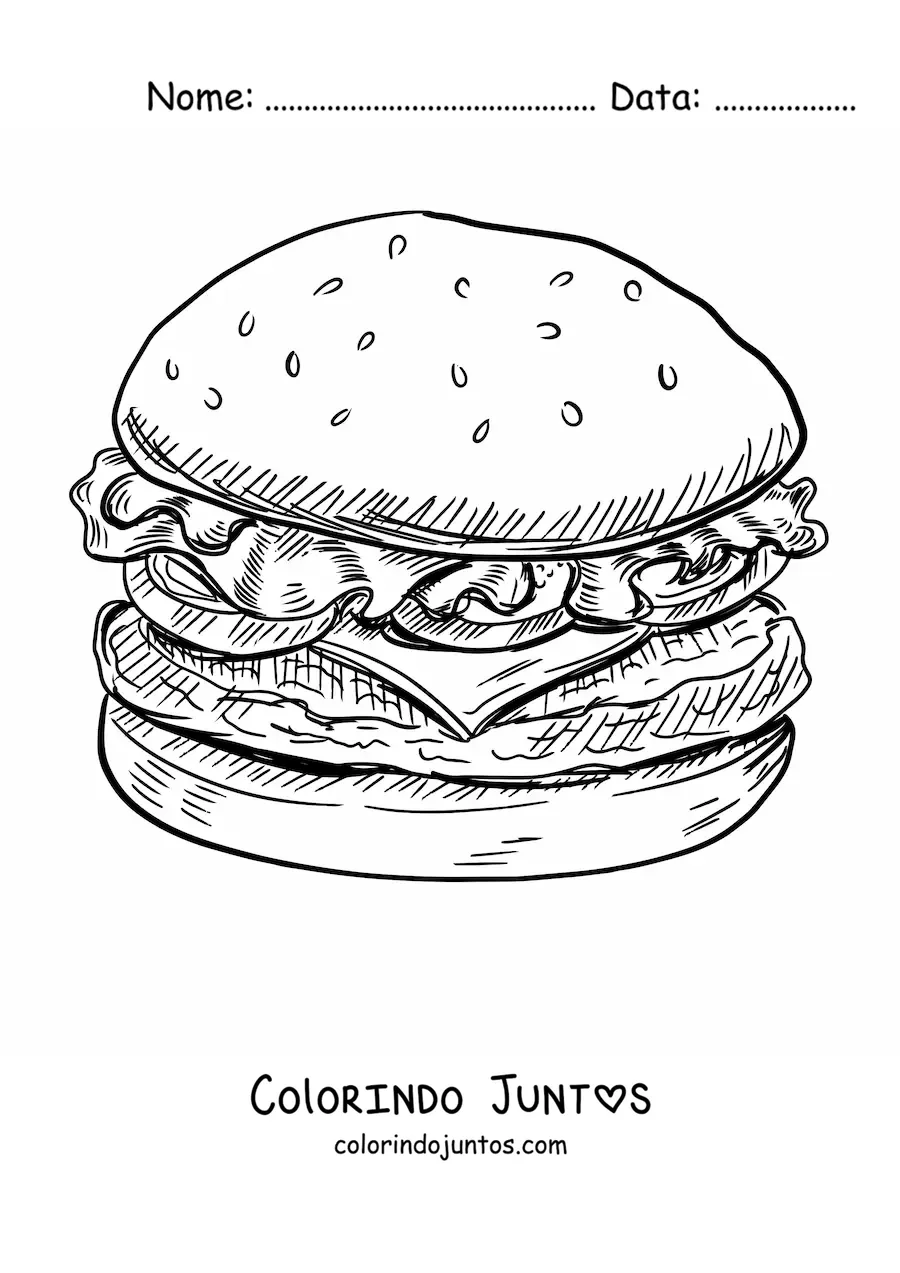 Desenho para colorir de um hamburguer realista