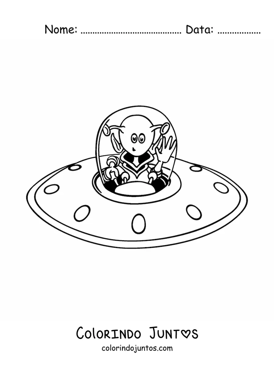 Desenho para colorir de um marciano em sua nave