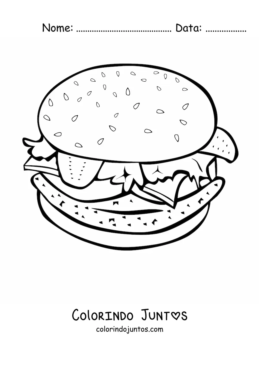 Desenho para colorir de um hamburguer realista