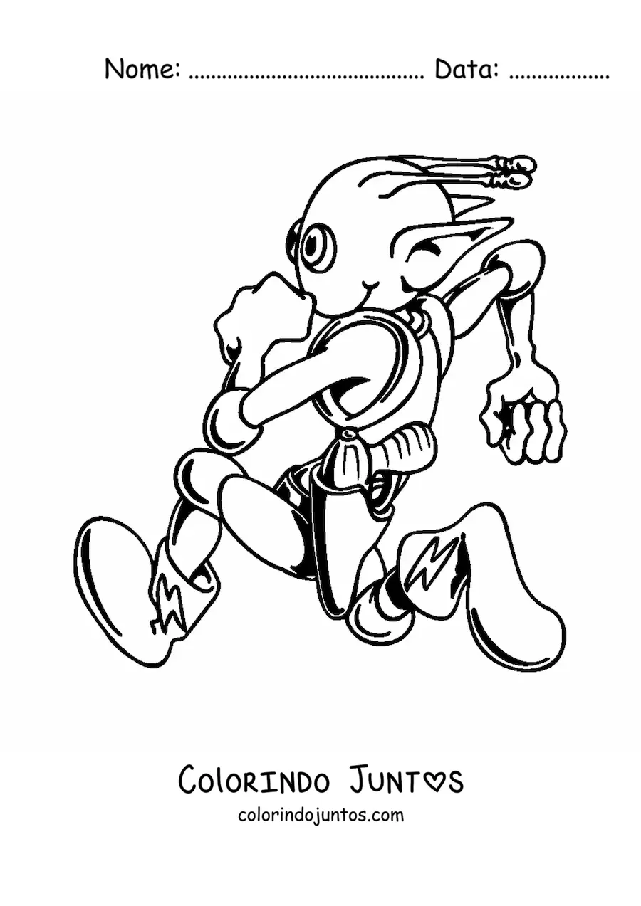 Desenho para colorir de um extraterrestre correndo