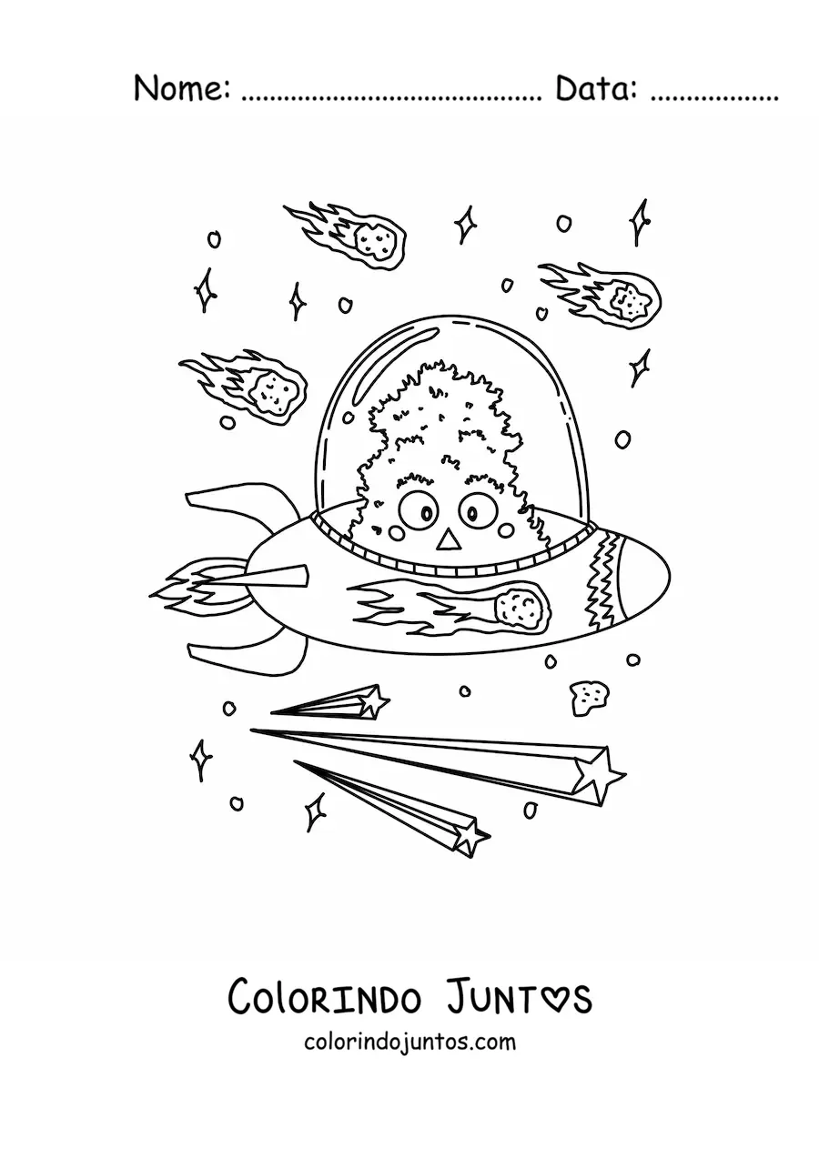Desenho para colorir de alienígena voando em sua nave espacial