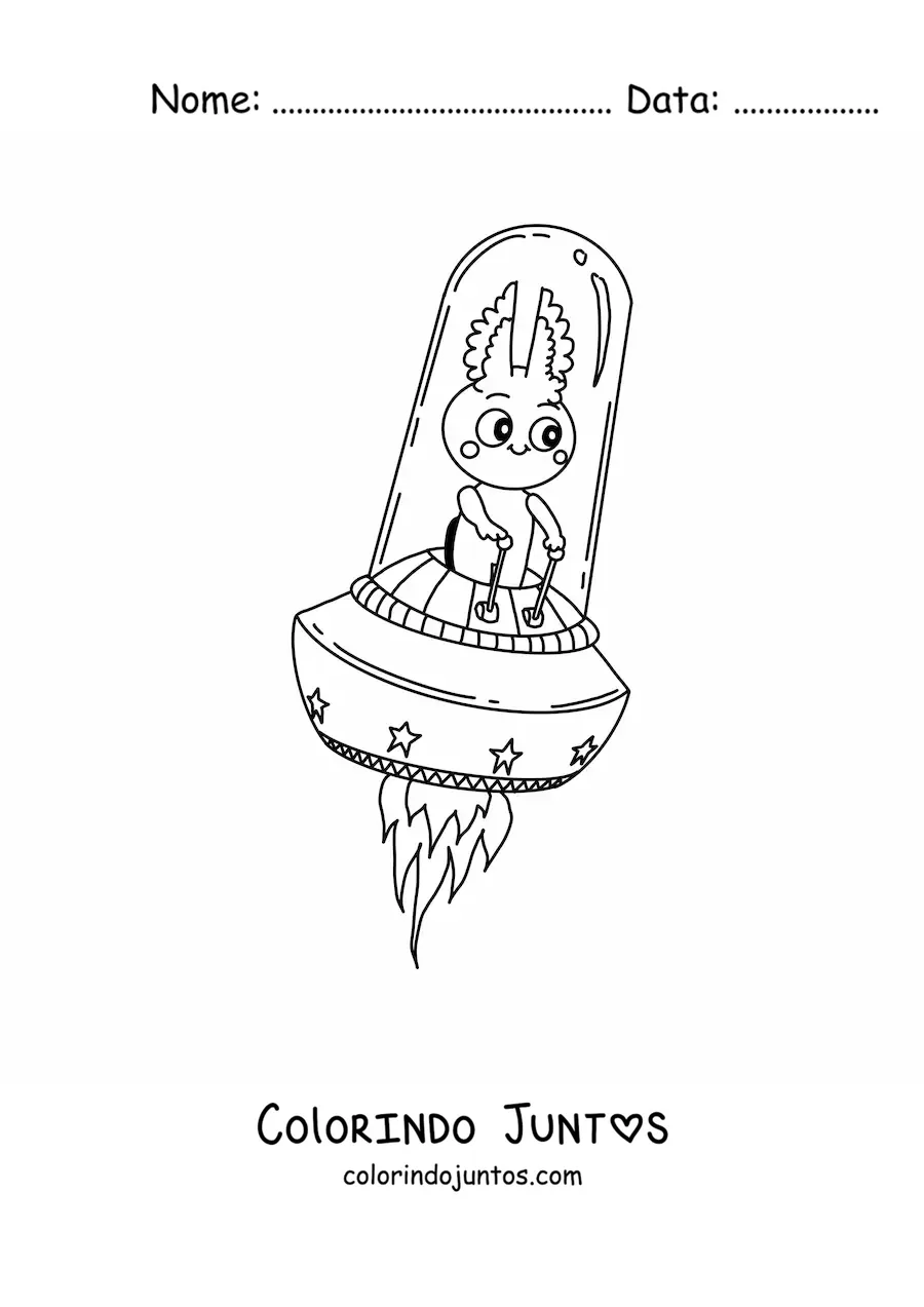Desenho para colorir de alienígena voando em um ovni