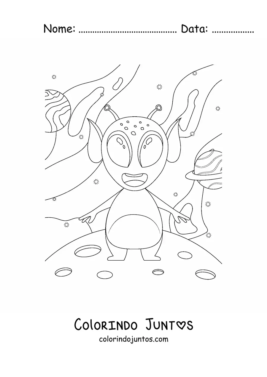 Desenho para colorir de alienígena na Lua