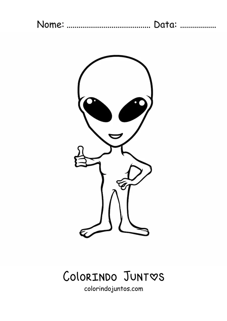 Desenho para colorir de extraterrestre fácil levantando o polegar