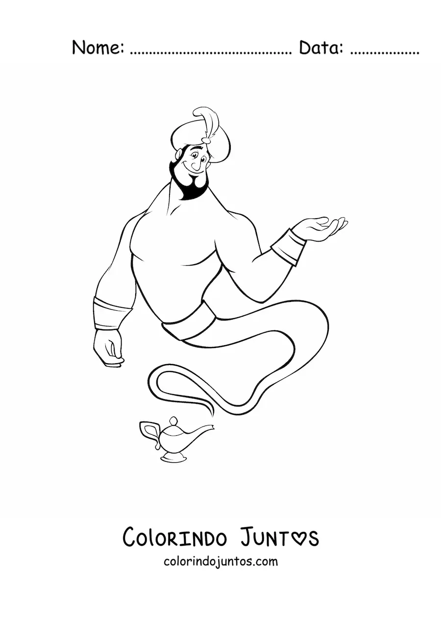 Desenho para colorir de gênio da lâmpada mágico
