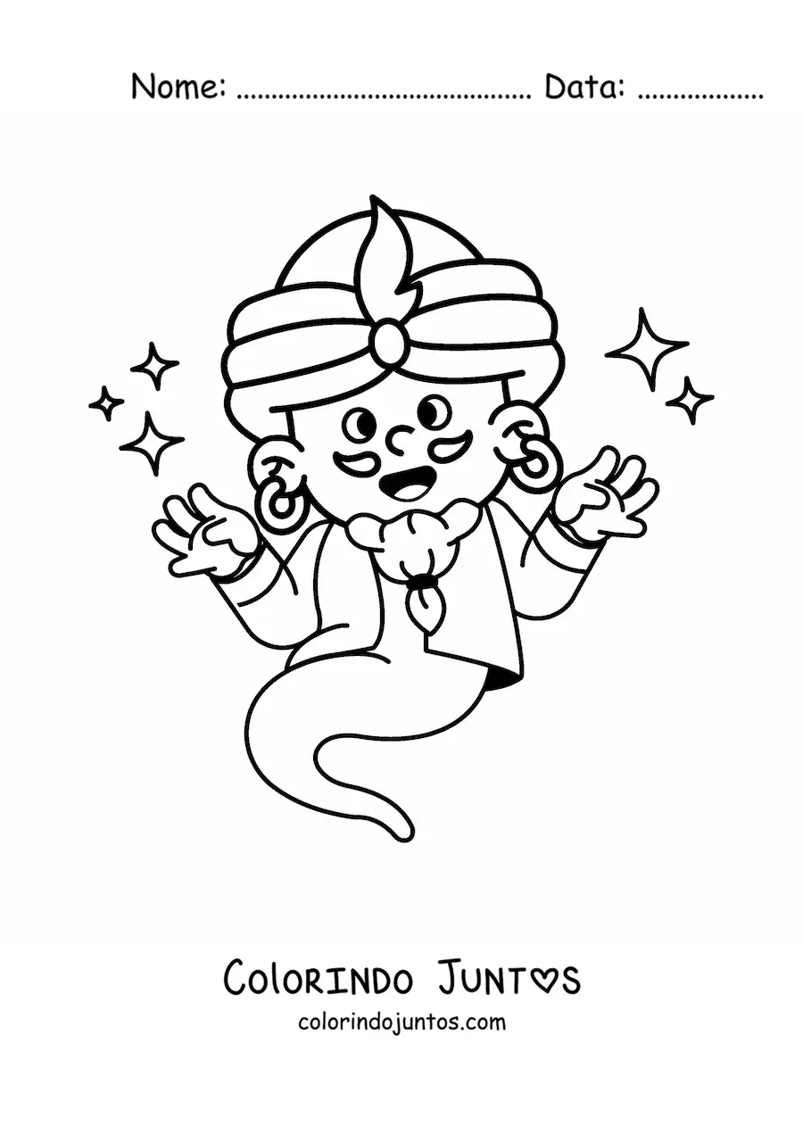 Desenho para colorir de gênio animado mágico
