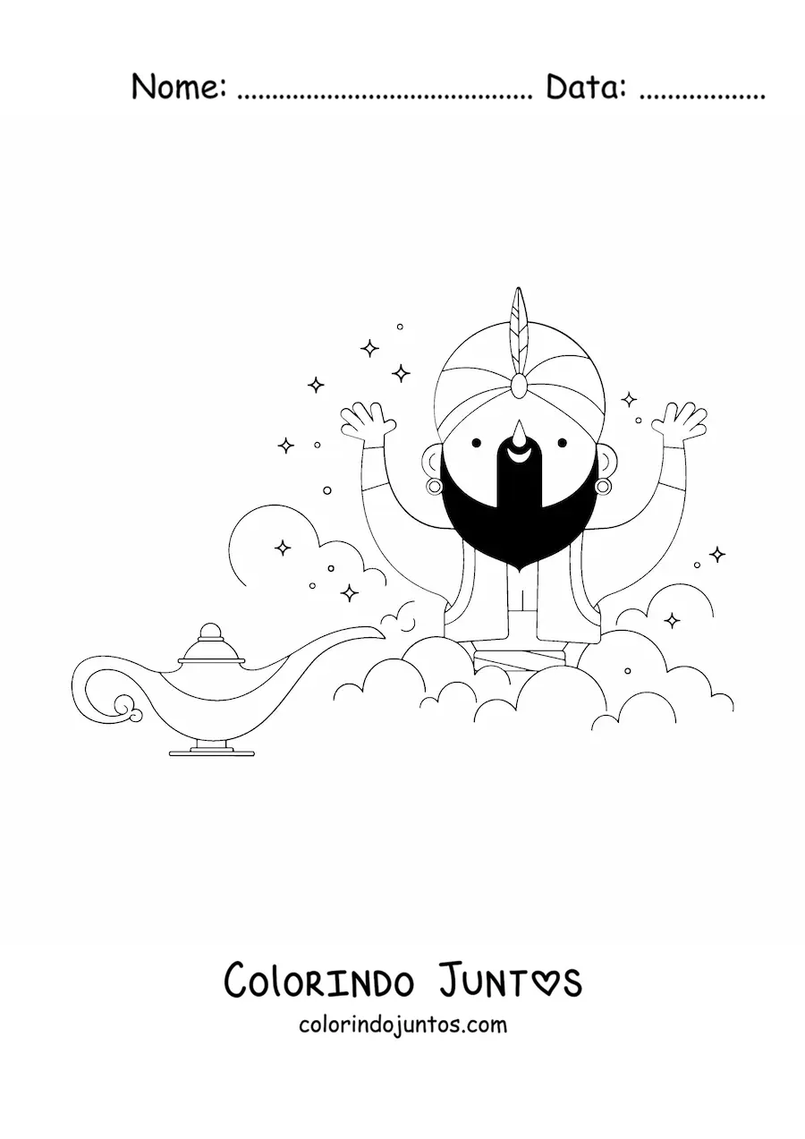 Desenho para colorir de gênio da lâmpada animado