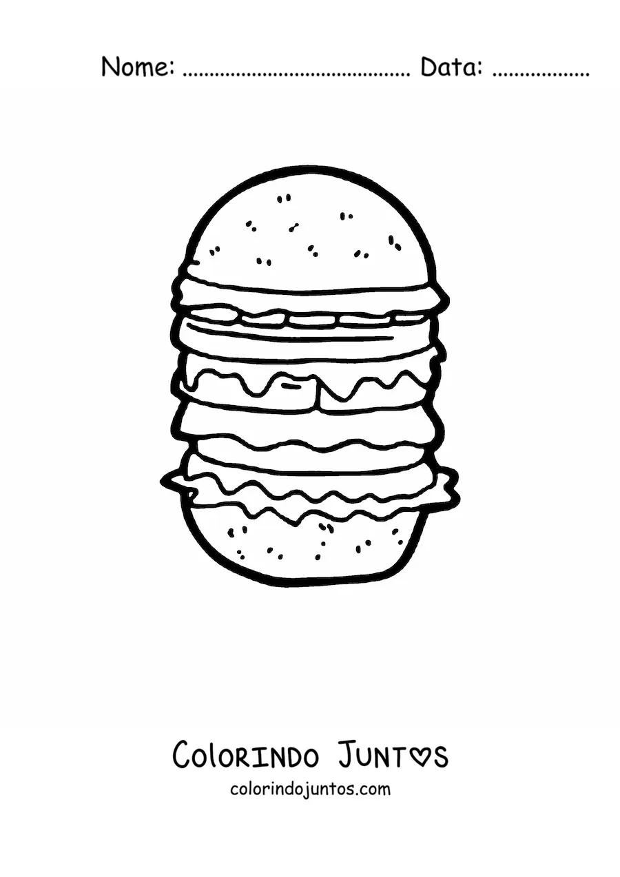 Desenho para colorir de um hamburguer triplo