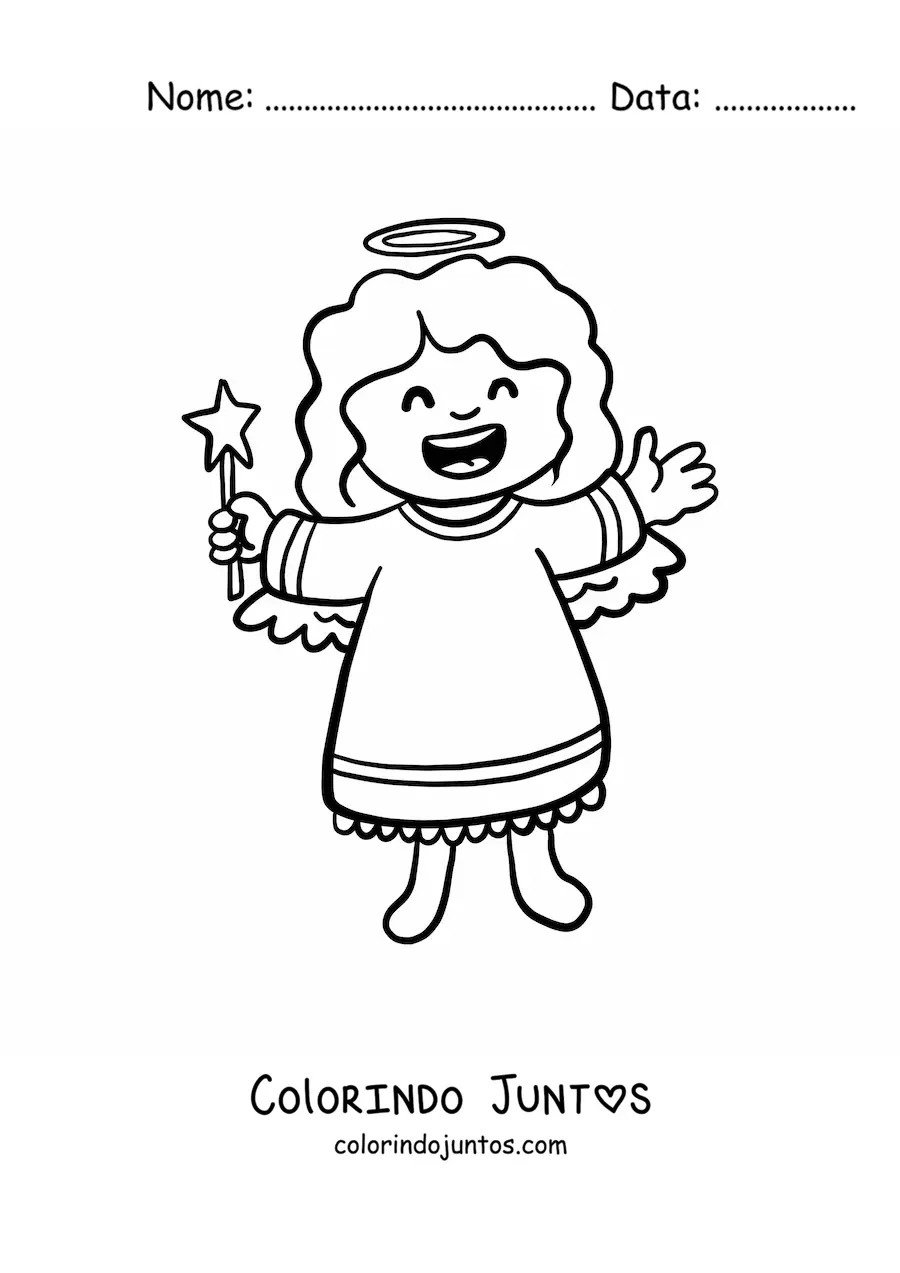 Desenho para colorir de anjo feminino animado