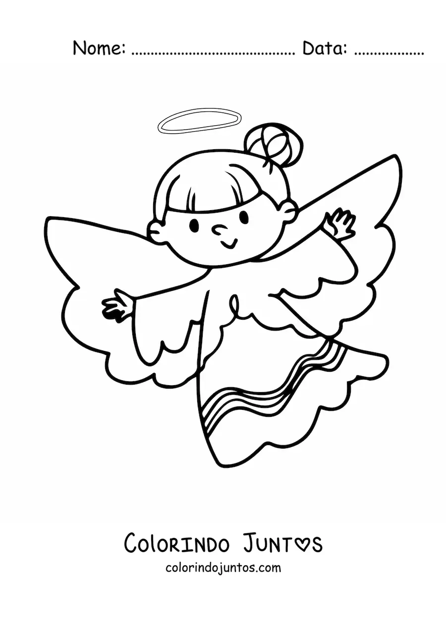 Desenho para colorir de anjo feminino com as asas abertas