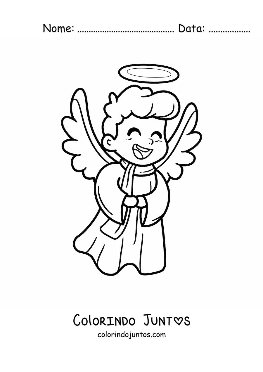 Desenho para colorir de anjo feliz animado