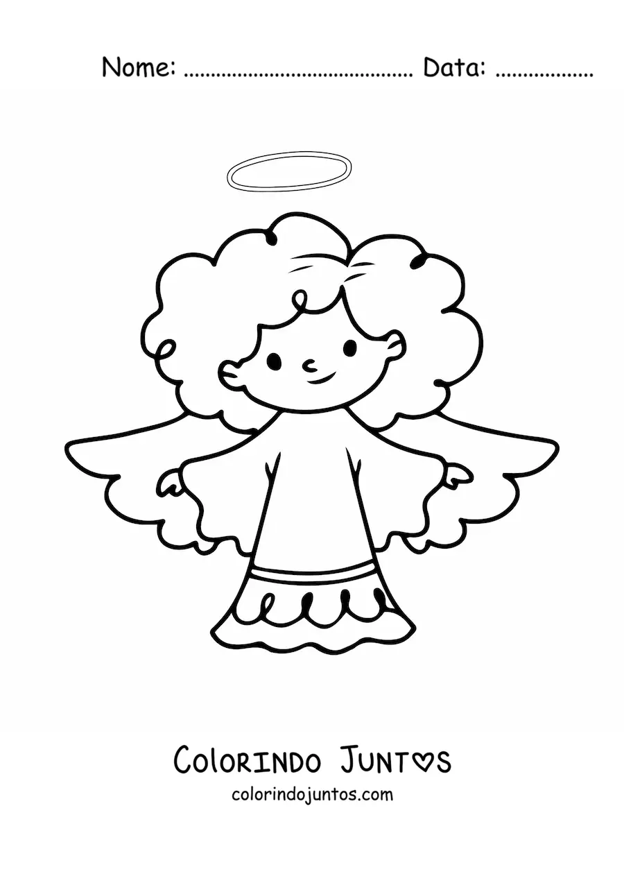 Desenho para colorir de anjo com cabelo afro animado com as asas abertas