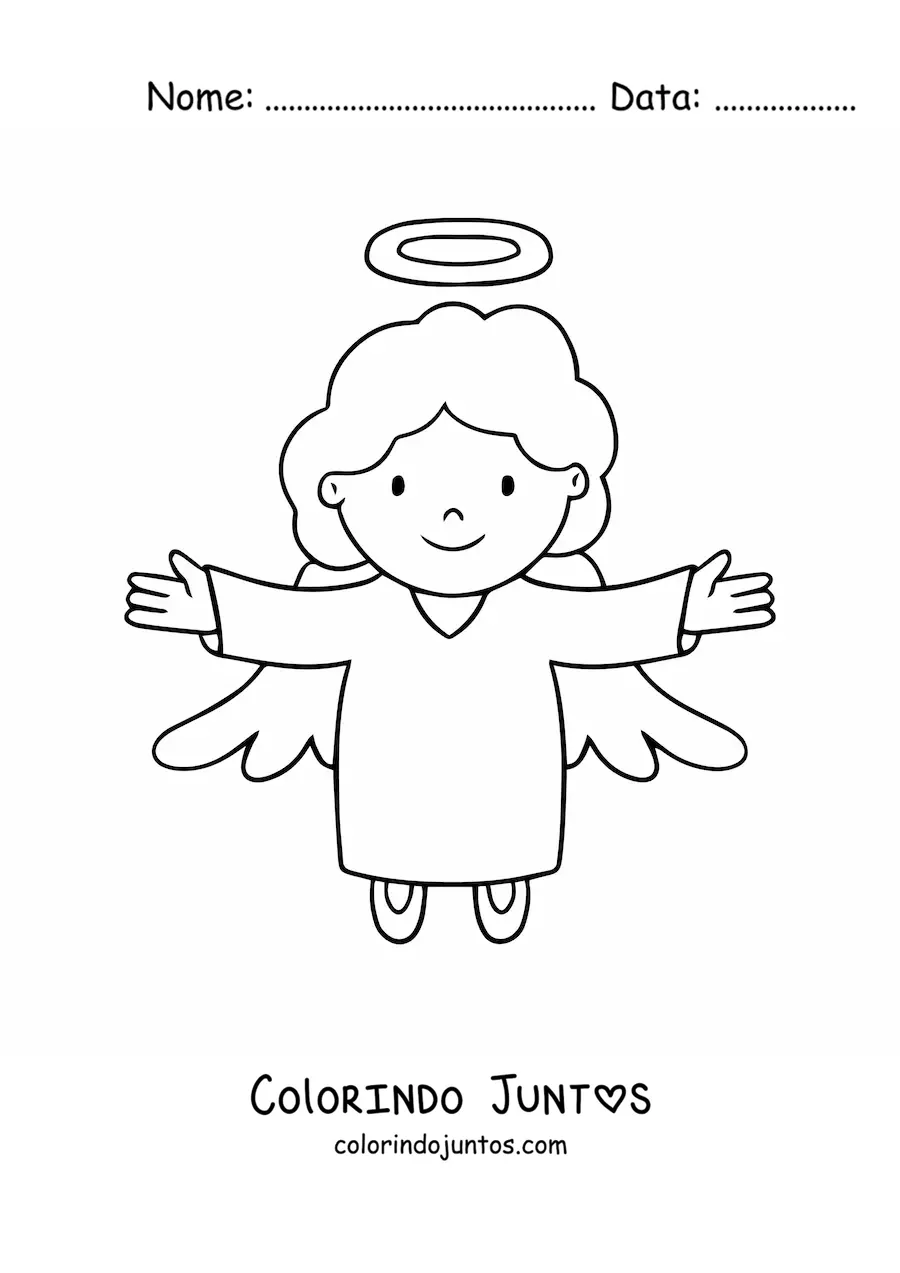 Desenho para colorir de anjo fácil voando