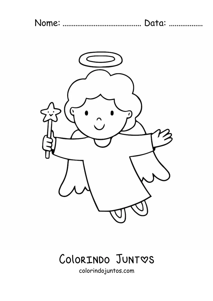 Desenho para colorir de anjo simples voando