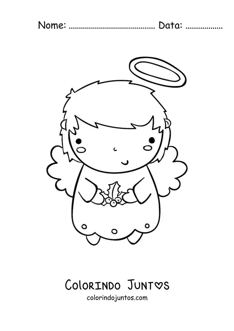 Desenho para colorir de anjo natalino animado com visco
