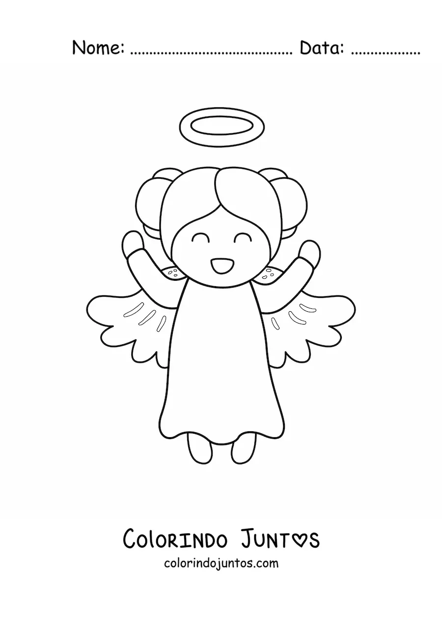 Desenho para colorir de menina anjo feliz animada