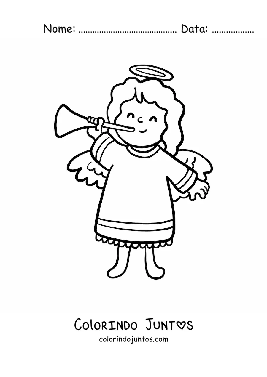 Desenho para colorir de anjo animado tocando trombeta