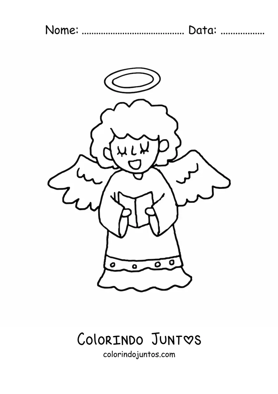 Desenho para colorir de anjo animado lendo
