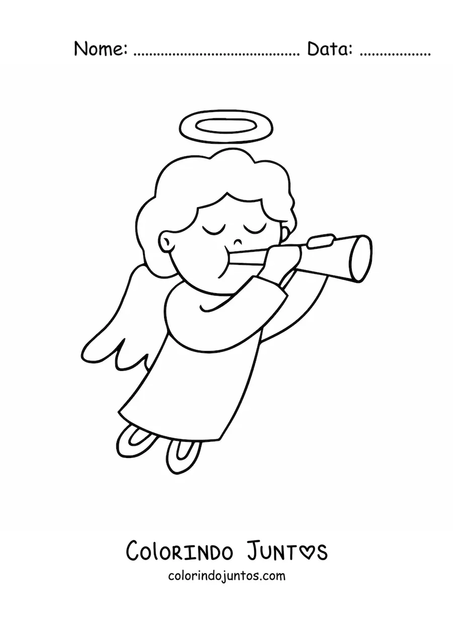 Desenho para colorir de anjo fácil tocando trombeta