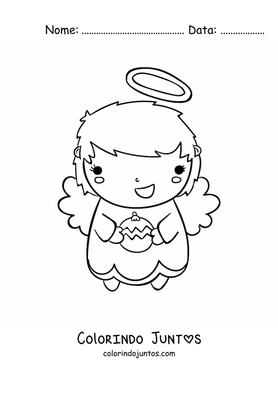 Desenho para colorir de anjo de Natal com enfeite