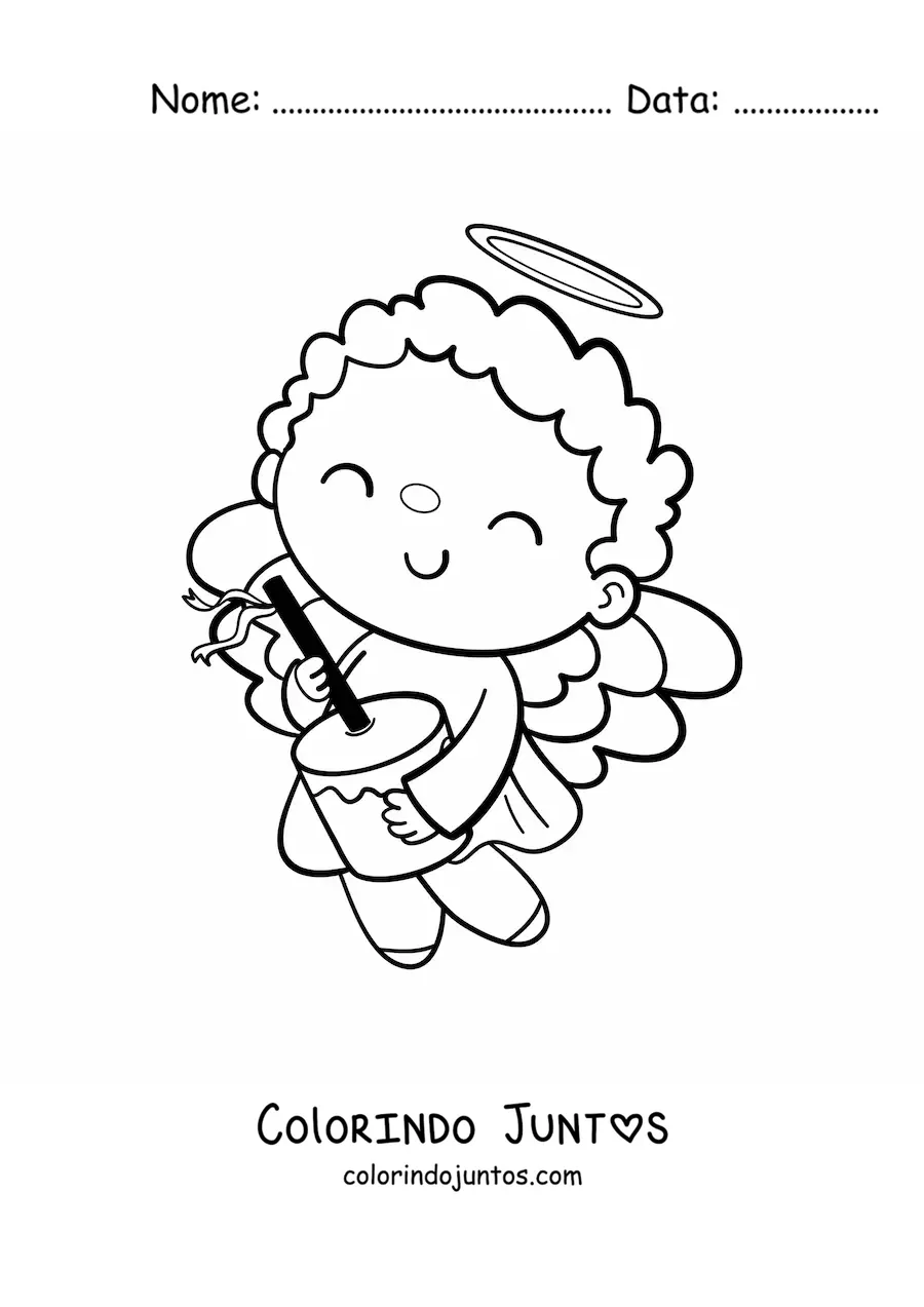Desenho para colorir de anjo de Natal tocando o furruco