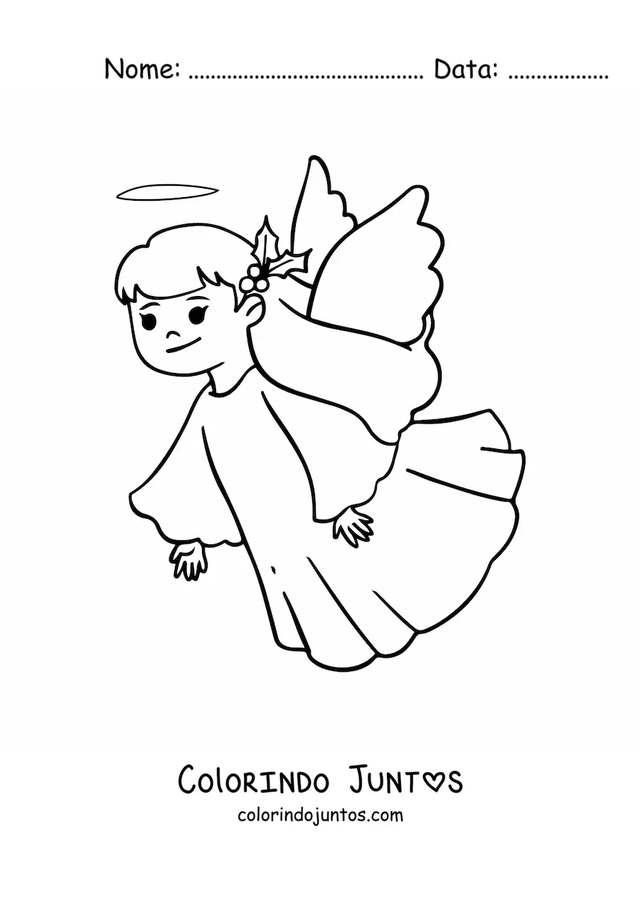 Desenho para colorir de menina anjo natalina voando