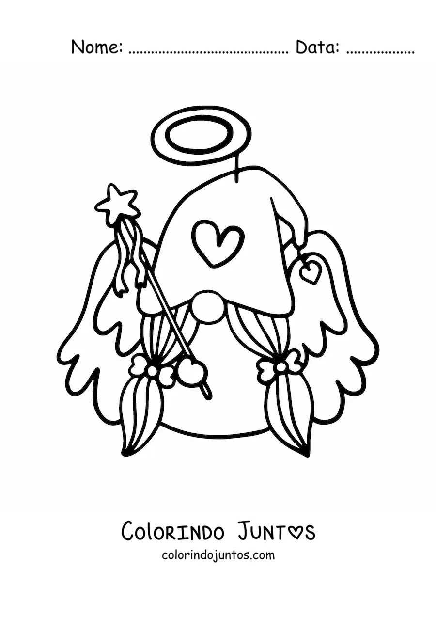 Desenho para colorir de um gnomo anjo em desenho com varinha