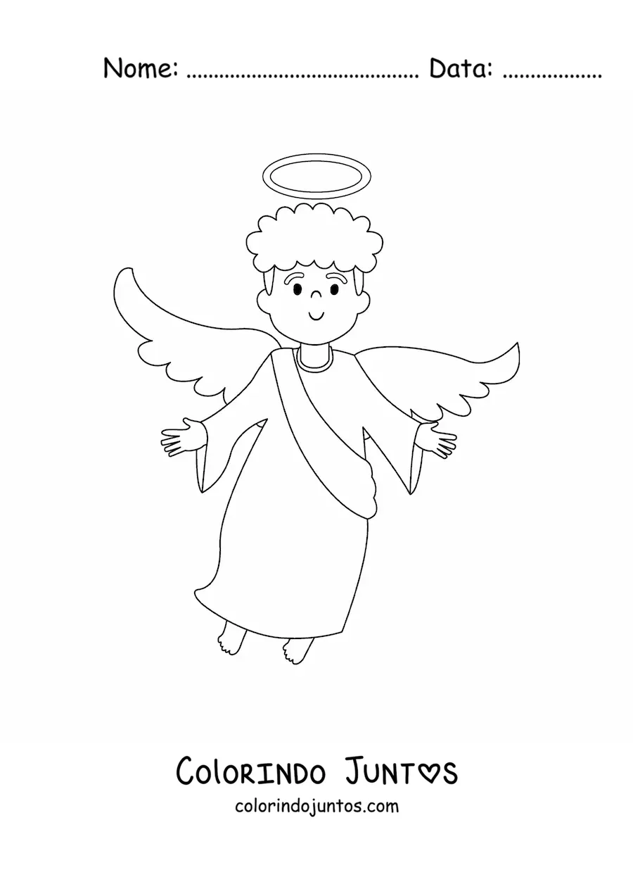 Desenho para colorir de menino anjo voando