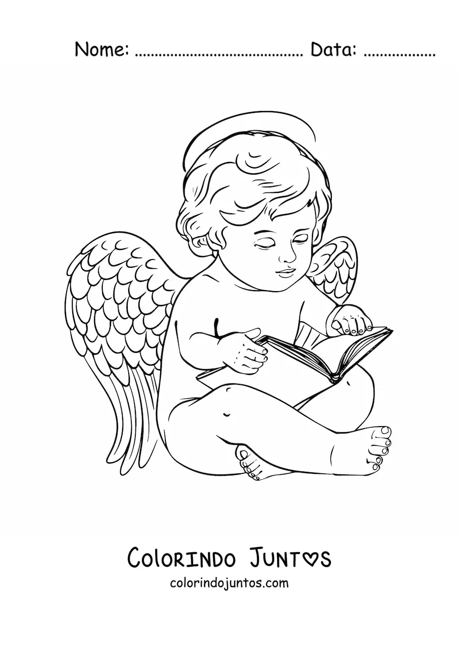 Desenho para colorir de anjo bebê realista lendo