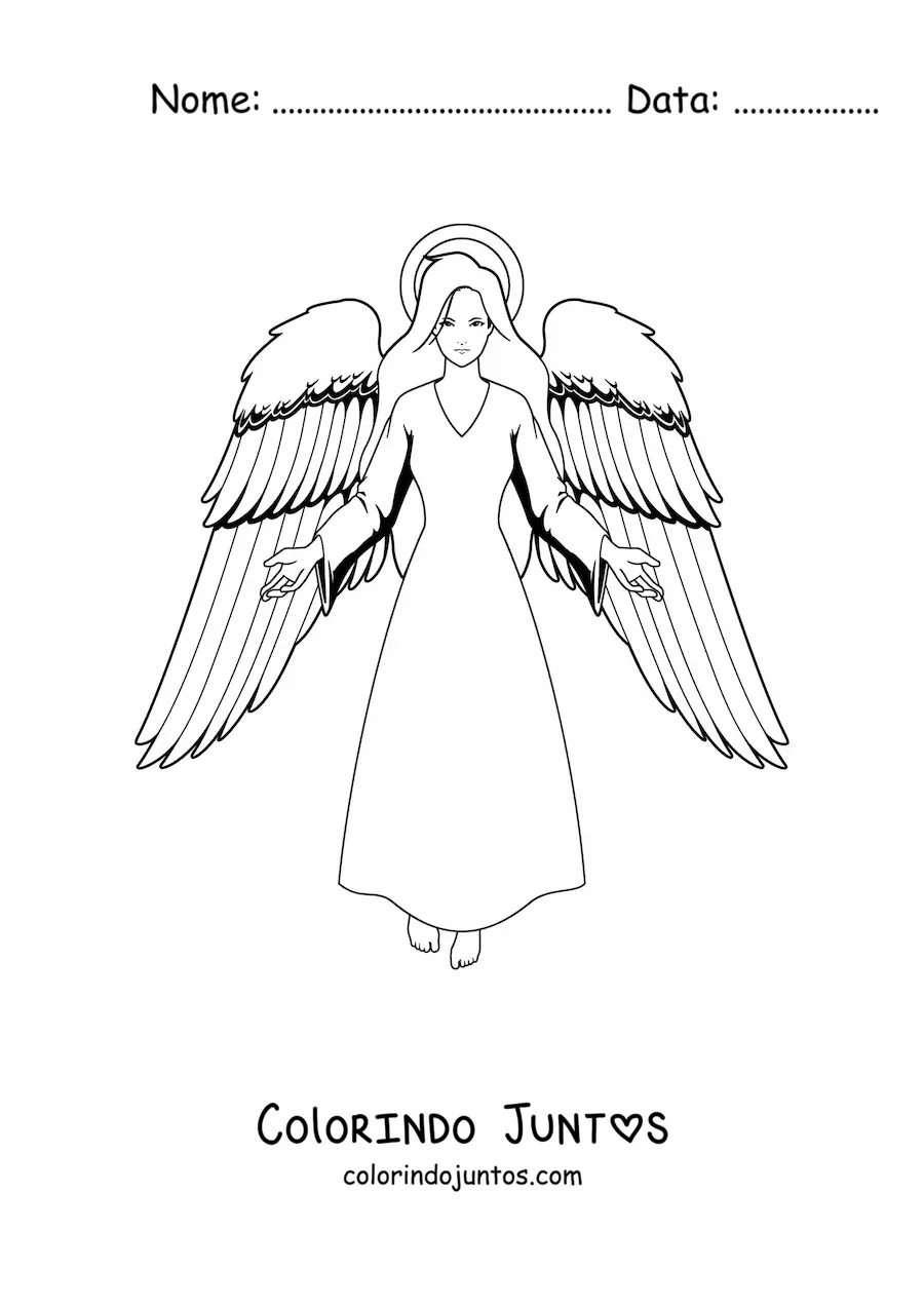 Desenho para colorir de mulher anjo com as asas abertas