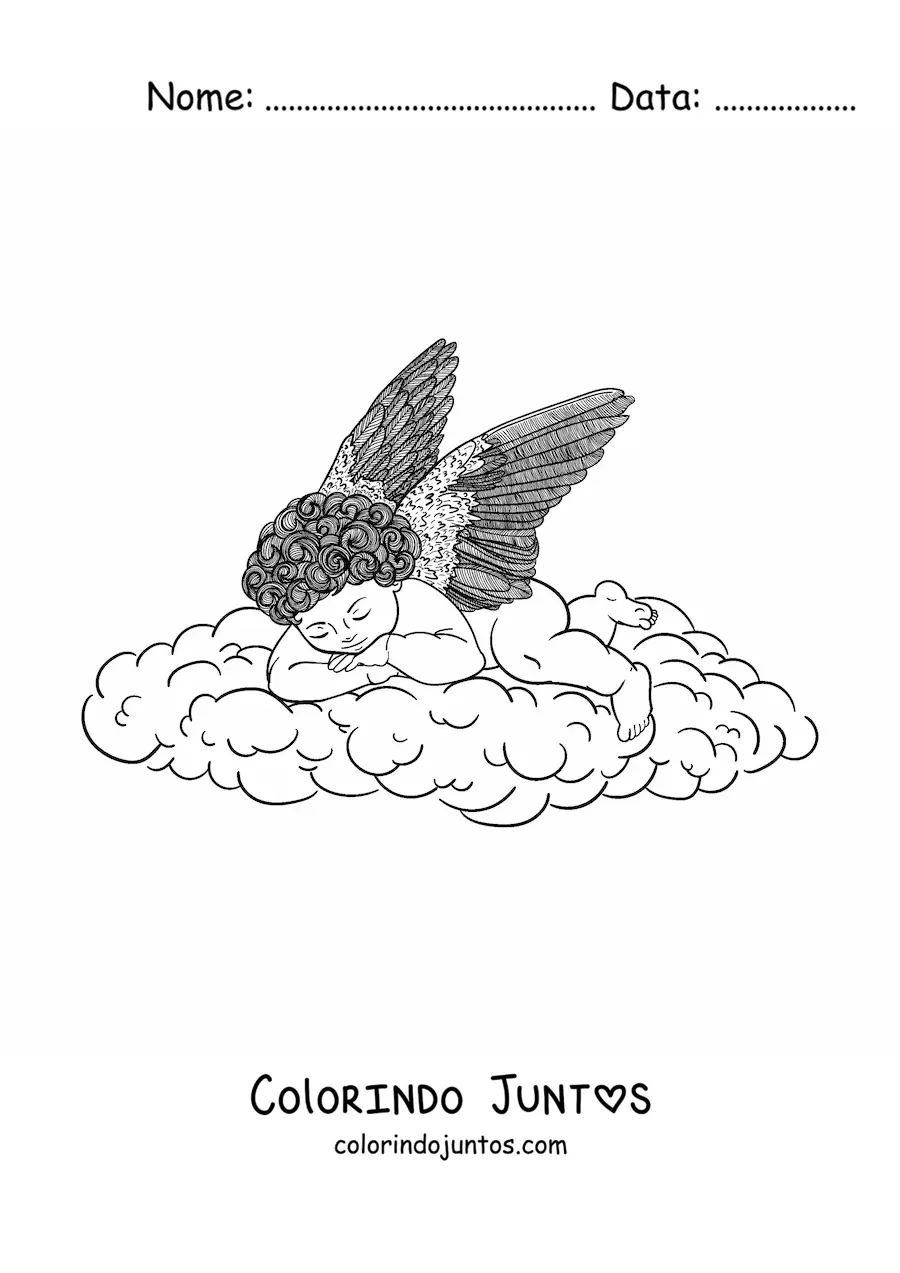 Desenho para colorir de bebê anjo dormindo no céu