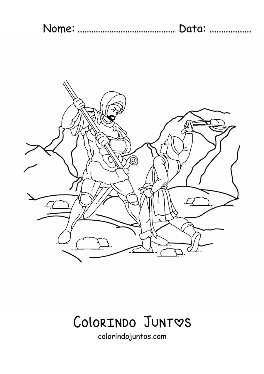 Desenho para colorir de Davi vencendo o gigante Golias da Bíblia