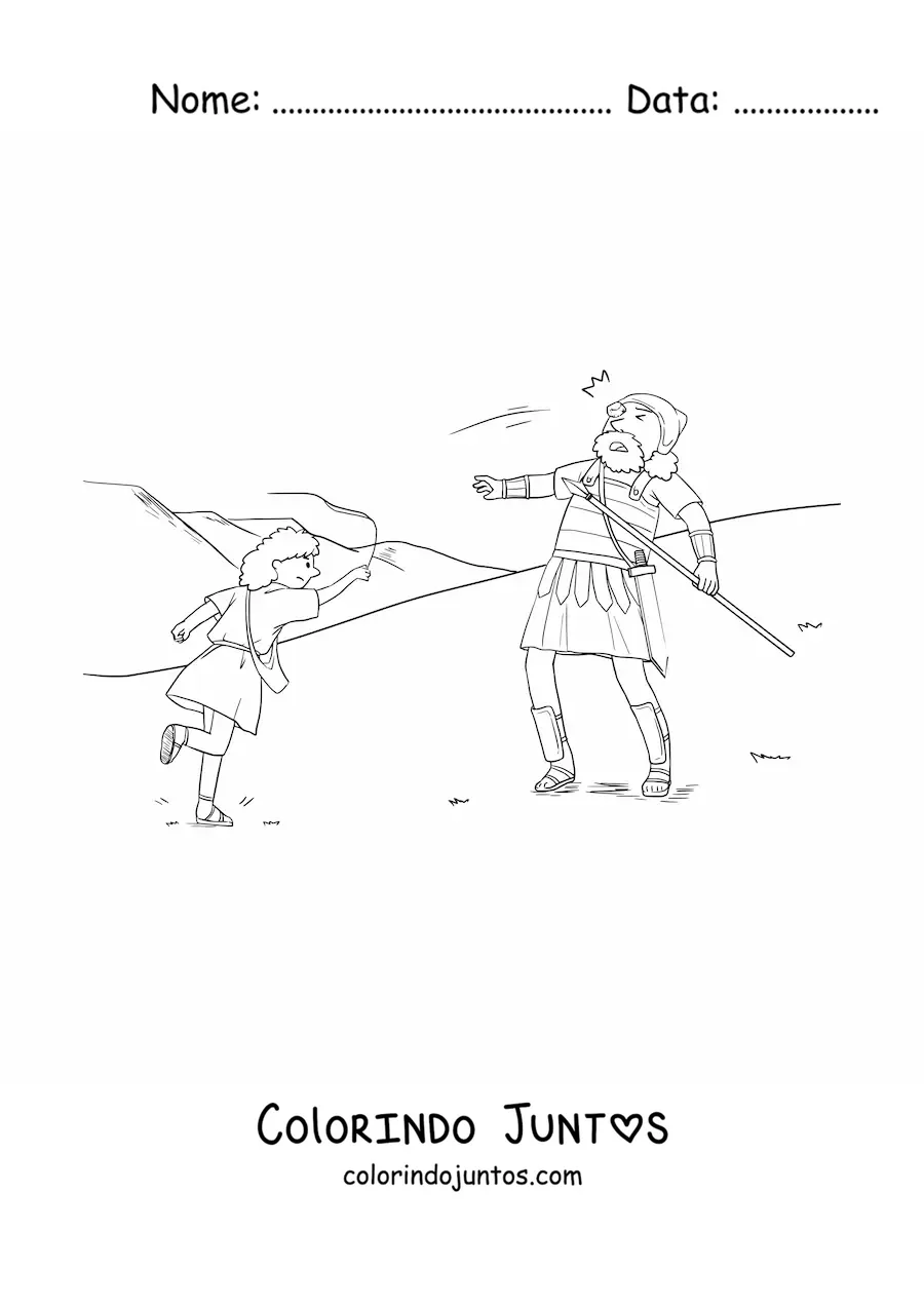 Desenho para colorir de Davi derrotando Golias, o gigante