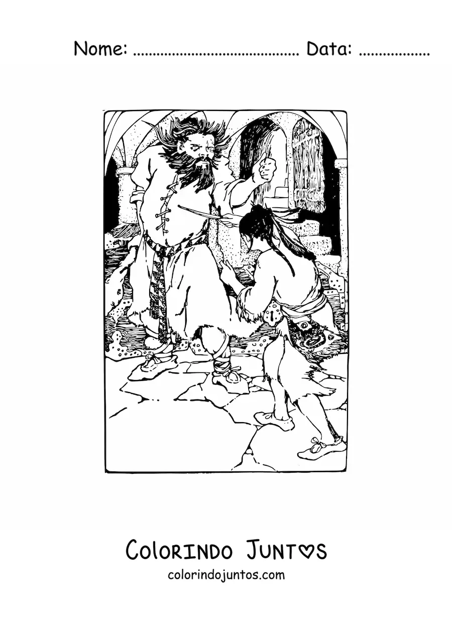 Desenho para colorir de homem derrotando um gigante