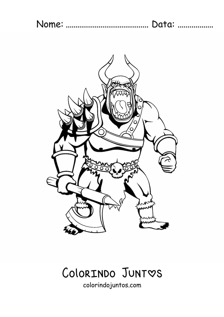 Desenho para colorir de gigante guerreiro monstruoso com armadura