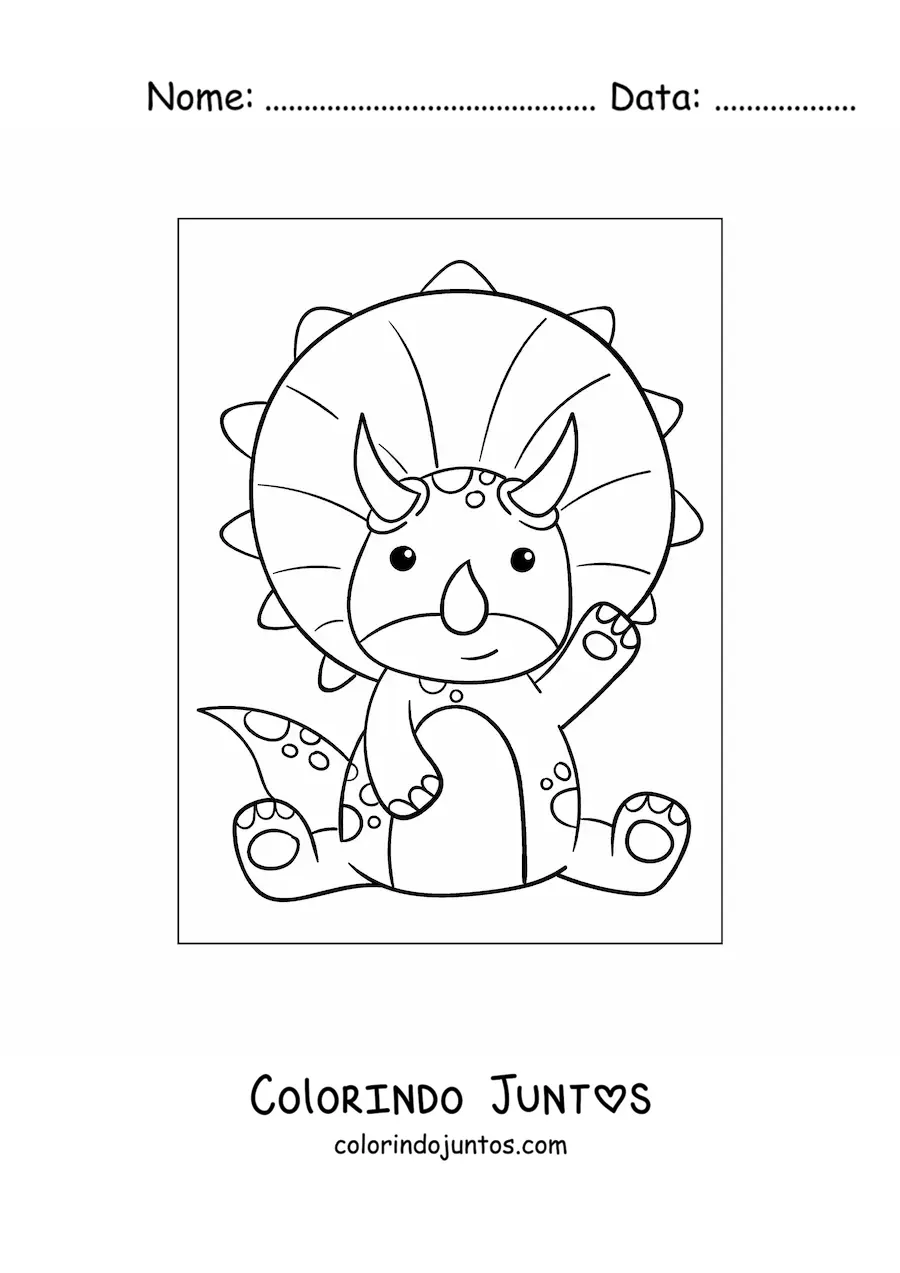 Desenho para colorir de triceratops bebê kawaii
