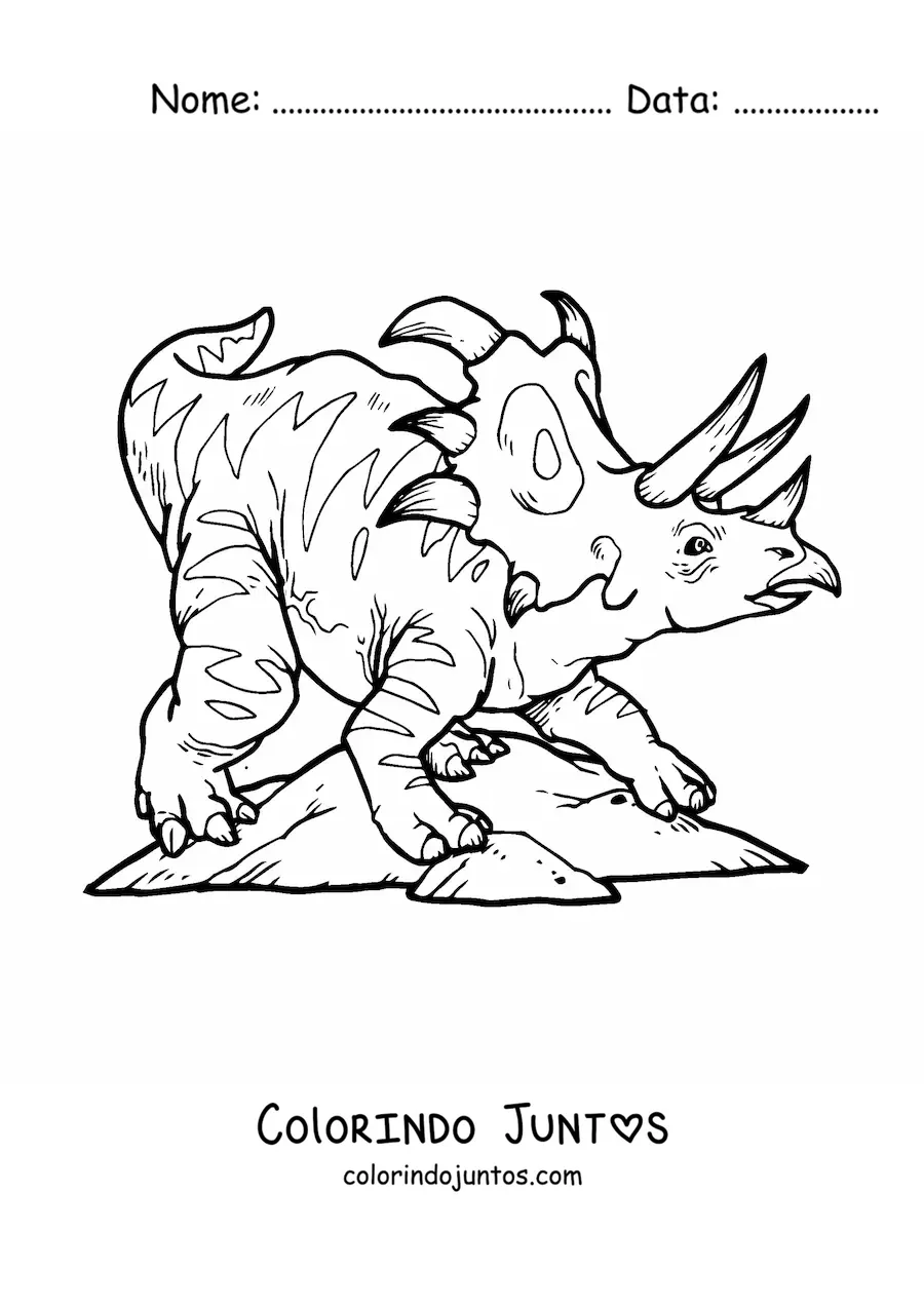 Desenho para colorir de triceratops realista rugindo